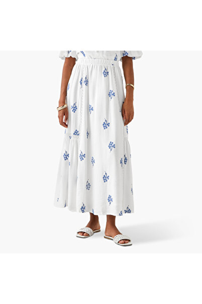 2Xtremz Embroidered Maxi Skirt with Lace Inserts