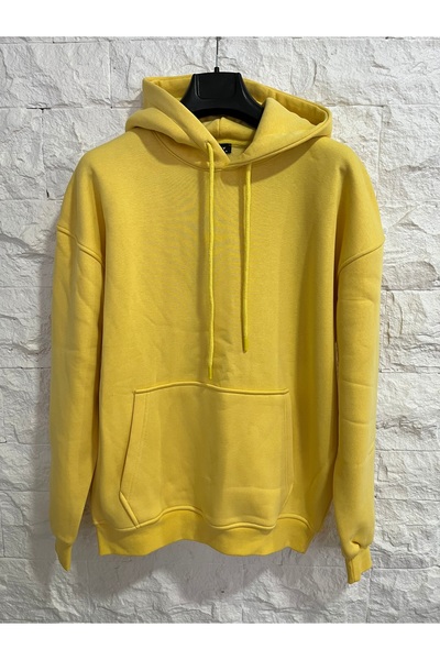 BY FAS MAN Oversized Yellow Hooded Sweatshirt with Kangaroo Pockets and Ribbed Details