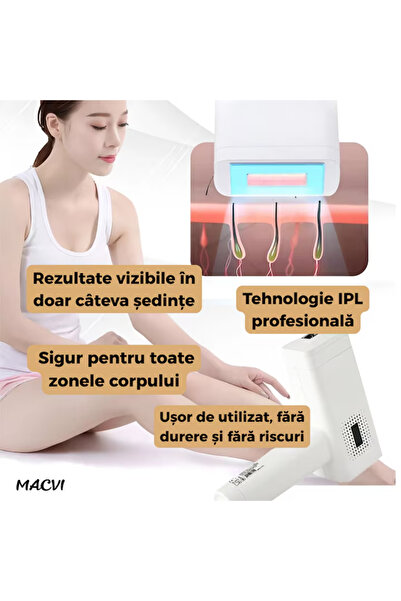 MACVI Aparat epilare Macvi® cu lumina IPL, Eficienta profesionala pentru uz acasa