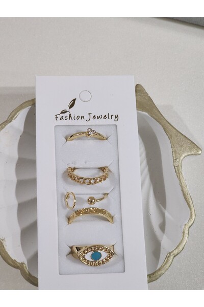 Aylish Bijuteri مجموعة من 5 حلقات عيون ذهبية متنوعة