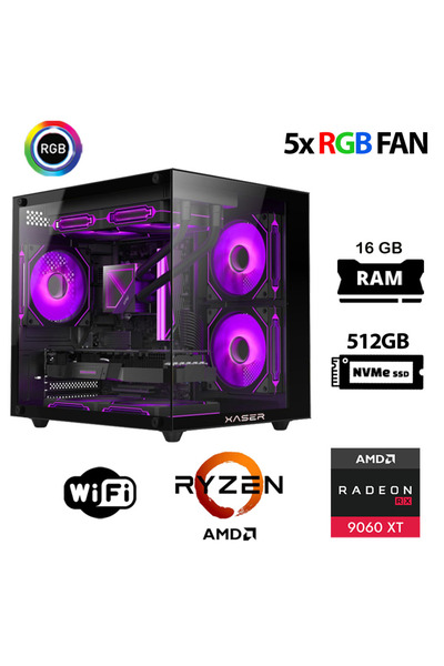 XASER Eco X140 Ryzen 5 5500 16GB Ram 512GB M.2 NVMe SSD 16GB RX9060 XT Oyuncu...