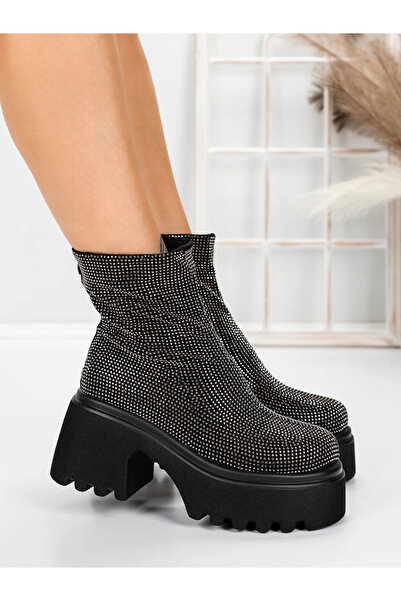 mei Women's Platform Boots 5WL77 Black-Guncolor