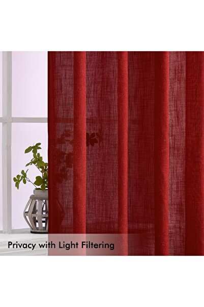 MIULEE Set of 2 sheer linen curtains Translucent 140 x 260 cm, red