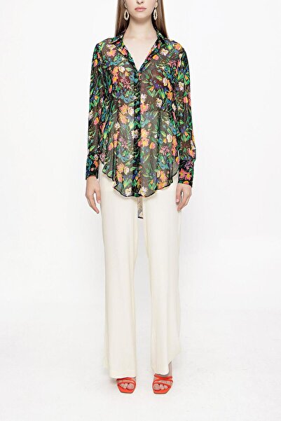 SOCIETA Siyah Zemin Çiçek Baskılı Bol kesim gömlek 10761