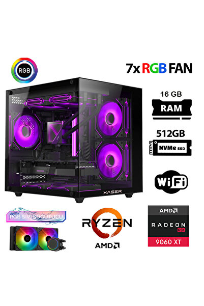 XASER Eco X90 Ryzen 7 5700x 16GB Ram 512GB M.2 NVMe SSD 16GB RX9060 XT Sıvı S...