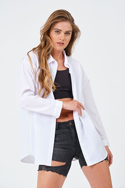 Gold Night Kadın Oversize Uzun Basic Gömlek