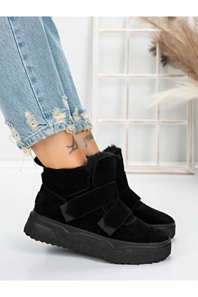 Pantoful Γυναικείες Μπότες από Γνήσιο Δέρμα 5SZ6 Μαύρες