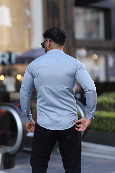 L-KOM Erkek Slim Fit Saten Dokulu Gömlek