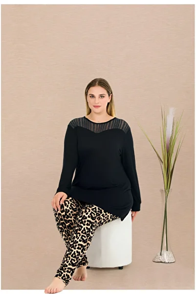 Lady Lingerie Long Sleeve, Oversized, Leopard Print Women's Pajama Set