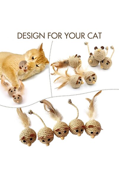 Saharaz Sisal Toys Cat Mouse Natural for Bored Indoor Cats,Mice Animals Toys (6Pcs,Sisal Mice Toys)
