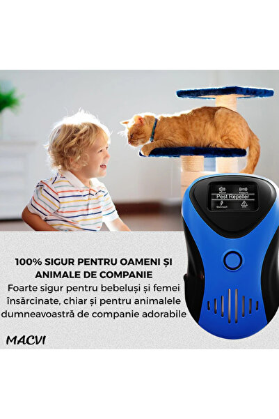 MACVI Macvi® Ultrasonic Pest Repeller, LED Display, 10-70kHz, 3W, Non-Toxic