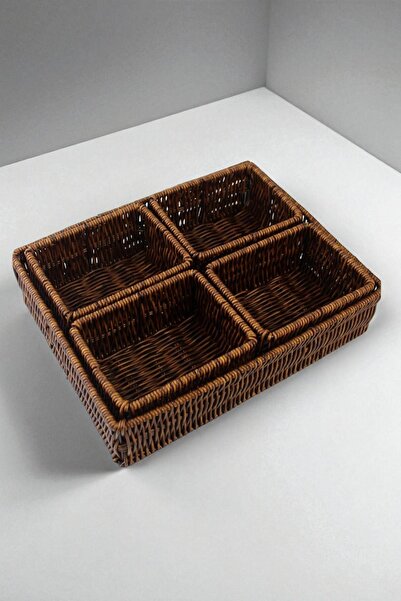 Genel Markalar 5 li Rattan Bölmeli Organizer Kutu, Takı Kutusu