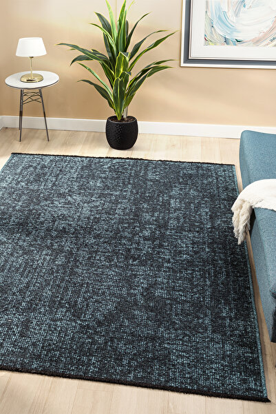 VİTALİHOME Antik Turkuaz Halı Yıkanabilir Kaymaz Taban Şönil Kilim Dokuma Pam...