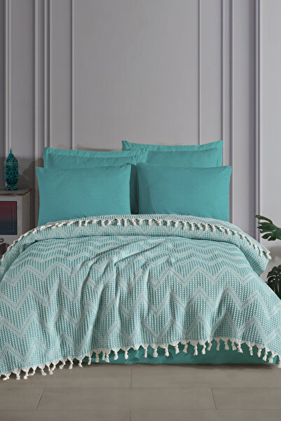 Enlora Home Çok Amaçlı Pike Seti Çift Kişilik Zigzag Mint (3 Parça)