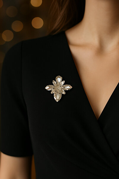 CHANCE GİFT Işıltılı Taşlı Çiçek Desenli İğneli Broş Zarif Kadın Abiye ve Günlük Elbise Aksesuarı