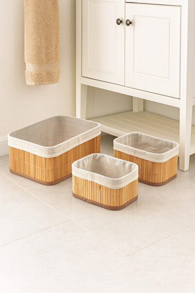 Çavdar Group سلة منظم من الخيزران الطبيعي مكونة من 3 قطع، منظم متعدد الأغراض، 3 سلال مستطيلة الشكل