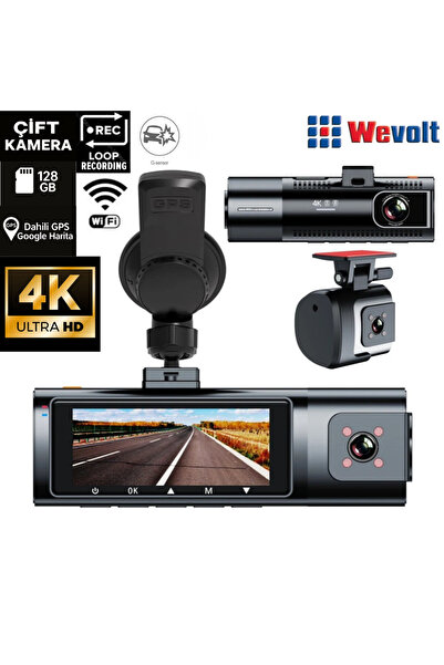 Wevolt Premium mb-5700-2 quad hd 4k gps+wifi+türkçe araç içi kamera. Akıllı 4k araç kamerası