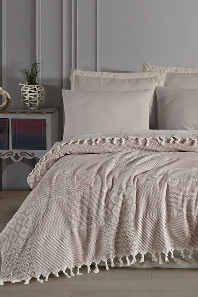 Enlora Home Çok Amaçlı Pike Seti Çift Kişilik Patchwork Bej (3 Parça)