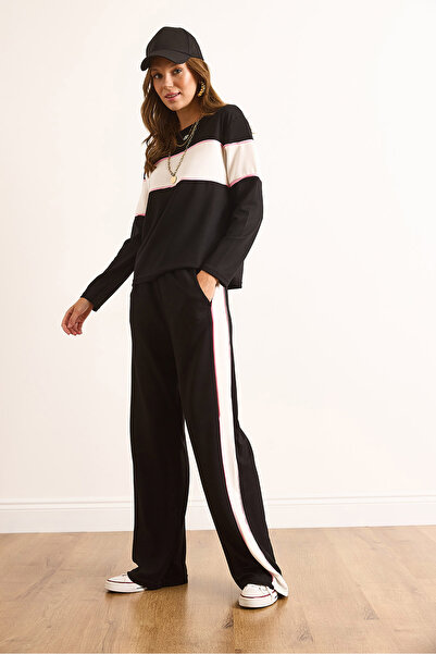 Olalook Kadın Siyah Modal Renk Bloklu Eşofman Takımı ETKM-0000084