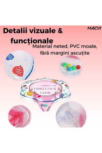 MACVI Macvi® Swimming Ring for children 6-36 months with comfortable backrest, 52 cm, safe and ergonomic design, Pink