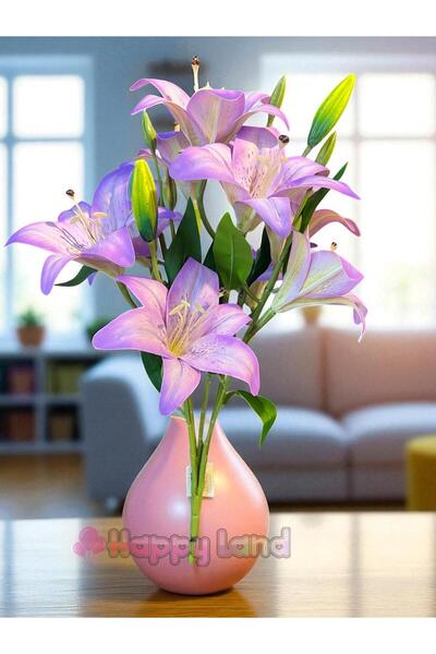 Happyland Yapay Çiçek Lilyum Demeti Mor 9 ^lu 50 cm