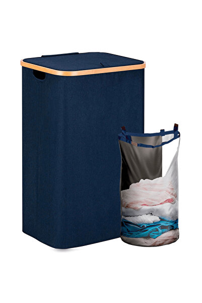 Elindor Bamboo Laundry Basket, Foldable, with Lid and Removable Bag, 100 L, 7...