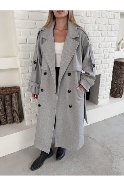 Ekim Store Кашемірний плащ з поясом і ґудзиками Oversize Kaban