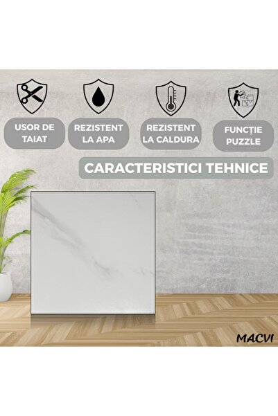MACVI Set of 24 Macvi® self-adhesive floor tiles, white with fine gray stripes, PVC, 45.7 x 45.7 cm, 5sqm