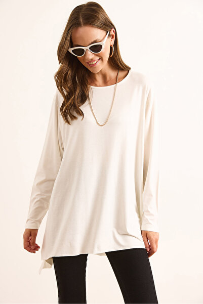 Olalook Жіноча екрю блуза з розрізом, довга, в'язана, з віскози BLZ-19003089