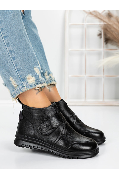 Pantoful Γυναικείες Μπότες από Γνήσιο Δέρμα 5W51 Μαύρες