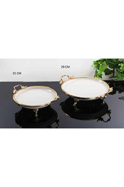 BULUTHOMEAKSESUAR طقم عرض من البورسلين المستدير مكون من قطعتين باللون الذهبي