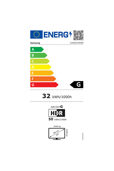Samsung Monitor Odyssey G5 C34G55TWWP 34 inch, VA curbat UWQHD 3440x1440, 165Hz, 1 ms