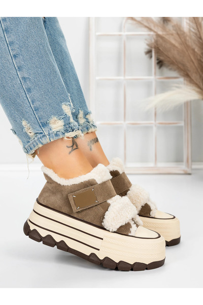 Pantoful Γυναικείες μπότες από γνήσιο δέρμα 5W53 Χακί