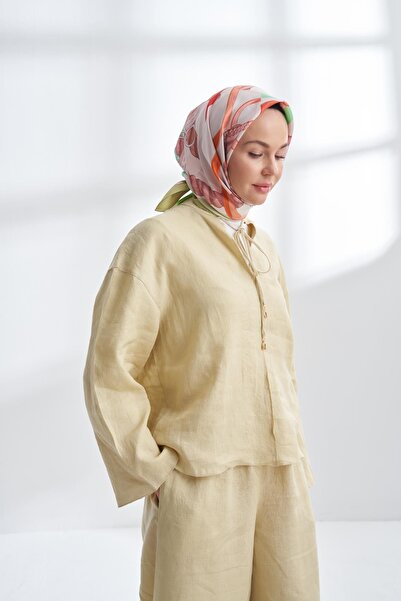 ARMANDA COLECȚIA PREMIUM EȘARFĂ DE MĂTASE TWILL FIOR DESEN - VERDE MOLIE