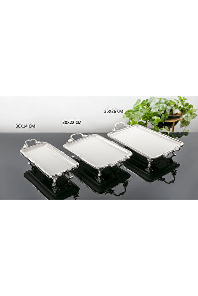 BULUTHOMEAKSESUAR 3 Pieces Rectangular Porcelain Presentation Plate Silver