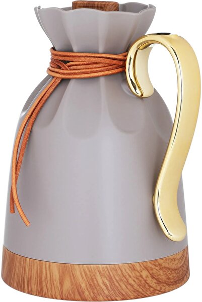 Everest ترمس بلقيس، 1 لتر، مقبض ذهبي، قاعدة خشبية، غلاف داخلي من الزجاج الحراري