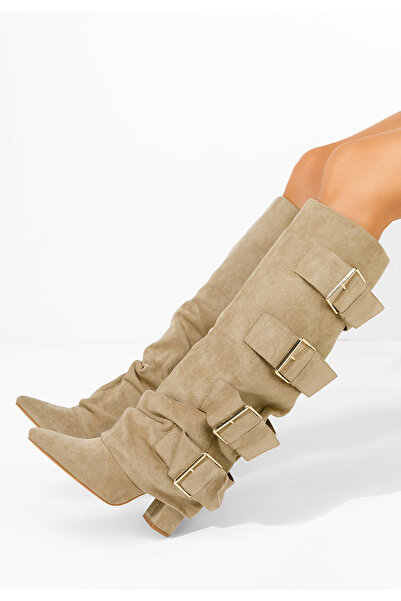 B T Shoes Khaki kozačky na podpatku Jefery
