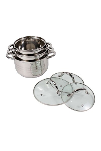 Floria Комплект от 3 тенджери от неръждаема стомана с капак, 1.5 л / 2 л / 3 ...