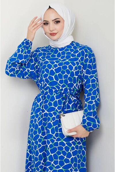 glanour Women's Summer Hijab Belted Woven Viscose Dress