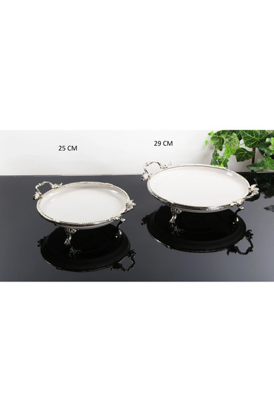 BULUTHOMEAKSESUAR 2 Pieces Porcelain Round Presentation Plate Silver