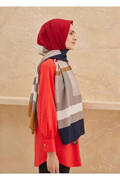 PİRAMİT شال كارديون ميدينا الحريري منقوش موديل بورجوندي أزرق داكن