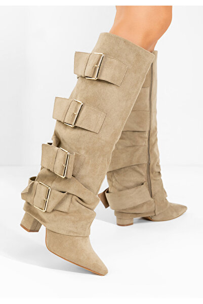 B T Shoes Khaki kozačky na podpatku Jefery