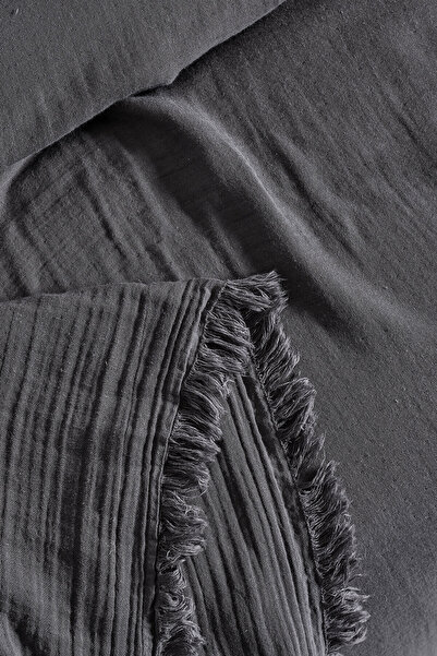 Doqu Home Natura Müslin Çok Amaçlı Örtü Çift Kişilik Koyu Gri