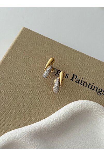 MOONBUTY Çelik Gold Taşlı Küpe