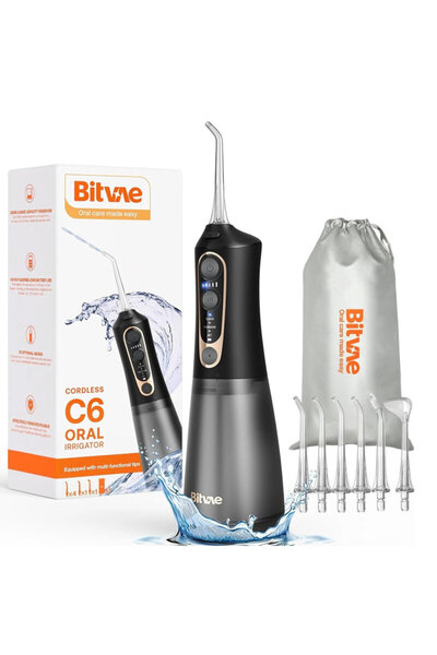 Bitvae Oral Irrigator with 6 Heads, 3 Modes C6, 300ml, Black