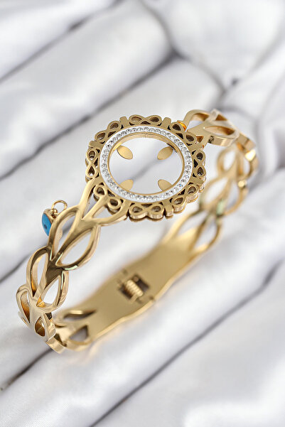 Clariss أصفاد من الفولاذ 316L مرصعة بحجر الزركون باللون الذهبي