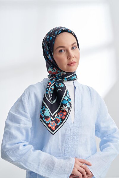 ARMANDA ПРЕМІУМ КОЛЕКЦІЯ FLEUR DESEN TWILL İPEK EŞARP - LACİVERT