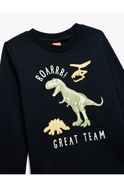 Koton Βαμβακερό μπλουζάκι με μακρυμάνικο λαιμόκοψη Dinosaur Print