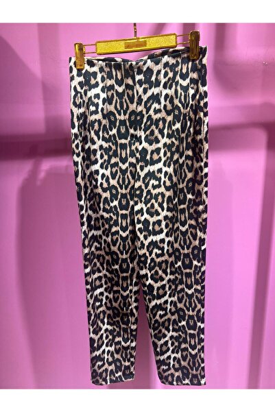 PARLAMBUTİK KADIN LEOPAR DESENLİ HAVUÇ PANTOLON
