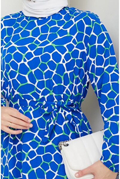 glanour Γυναικείο καλοκαιρινό μουσουλμανικό φόρεμα με ζώνη από υφαντό βισκόζη